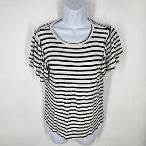 Green Envelope Los Angeles Striped Ruffle Sleeve Top Women's Large L Black White